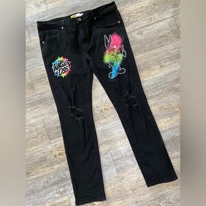 VTG Looney Tunes Bugs Bunny Distressed Jeans Size 38 x 34 Black What’s Up Doc